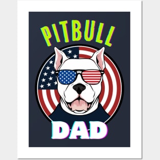 Pitbull Dad USA Flag Posters and Art